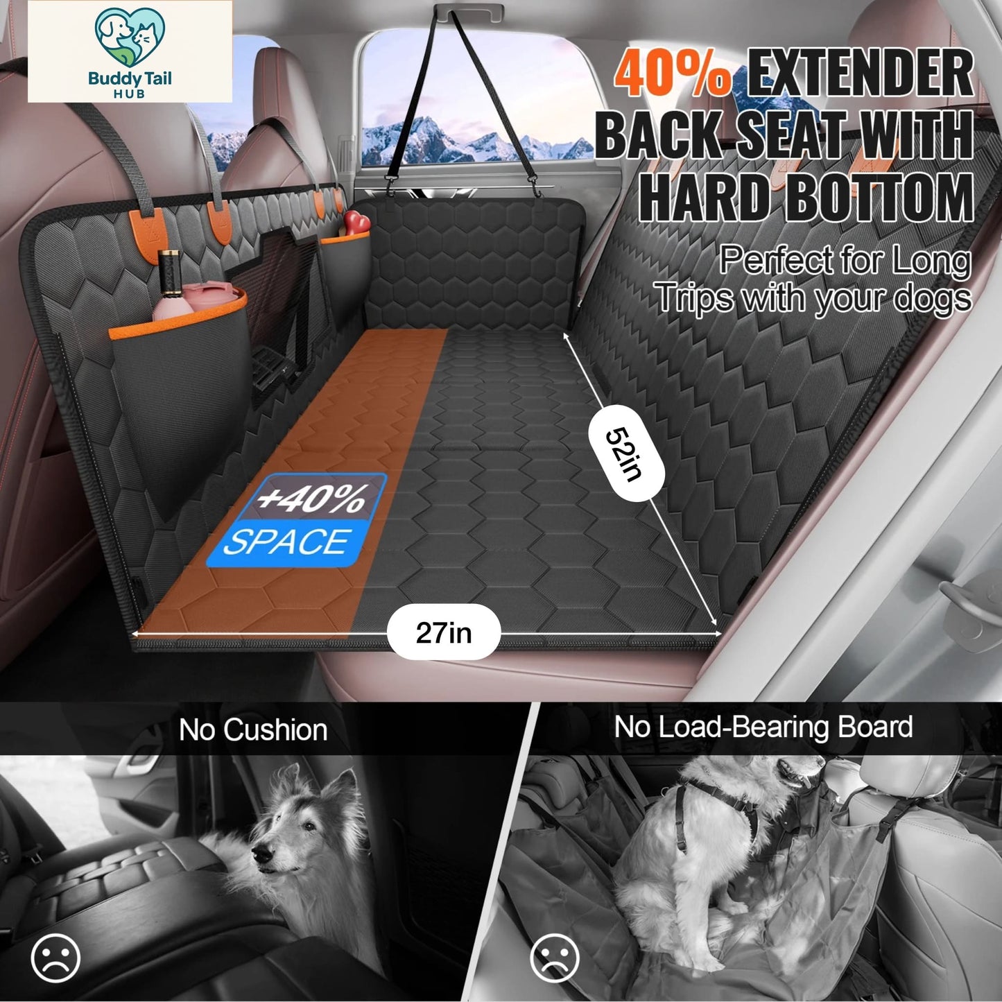 BuddyTail Hub™ Dog Car Seat Extender & Protector – Hard Base
